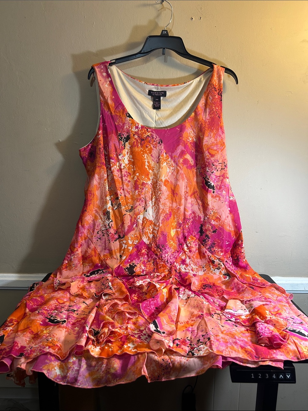 Robbie Bee Pink and Orange Watercolor Scoop Neck Sleeveless Dress Size 24W.